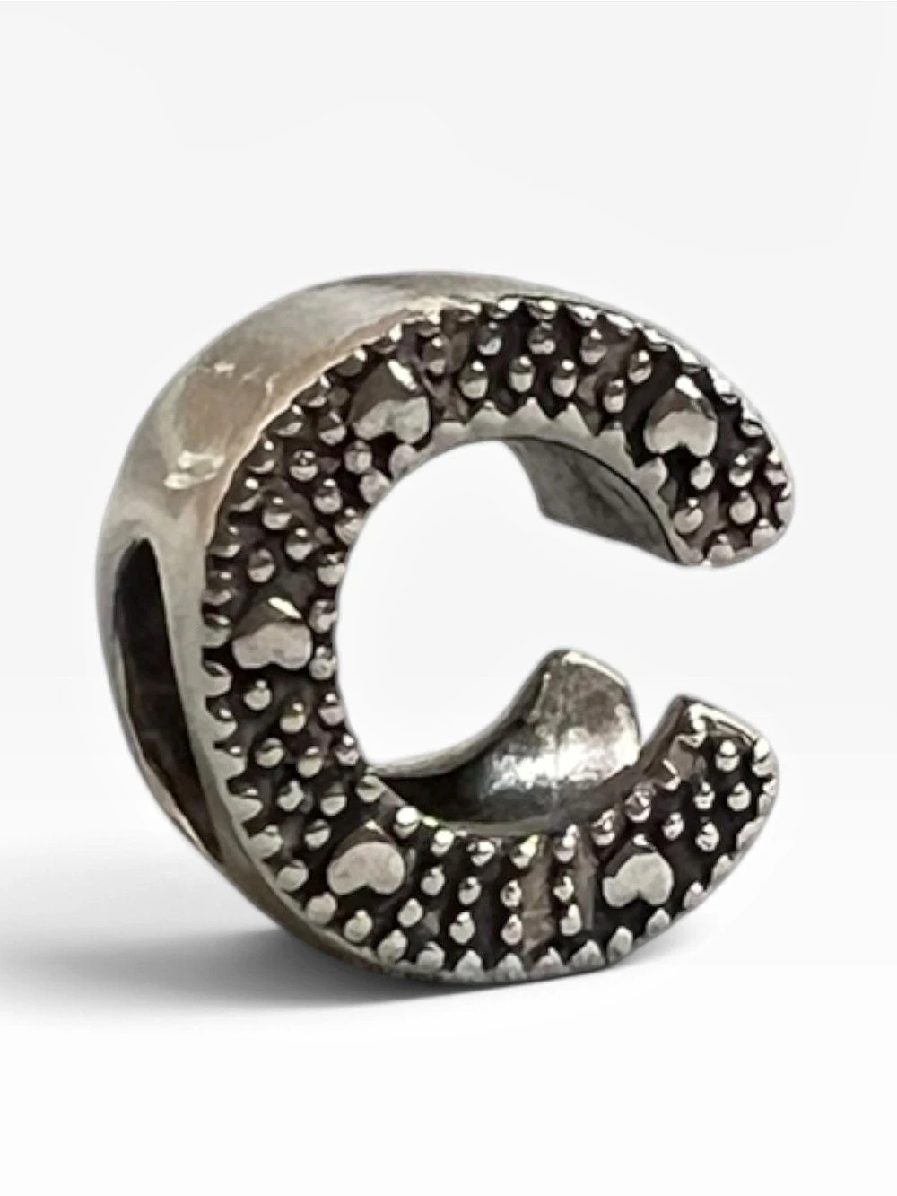 Pandora Open Letter C Alphabet Charm with Heart Pattern, Retired Charm